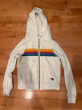 Aviator Nation 5 Stripe Hoodie, Vintage White/Beige, XS.